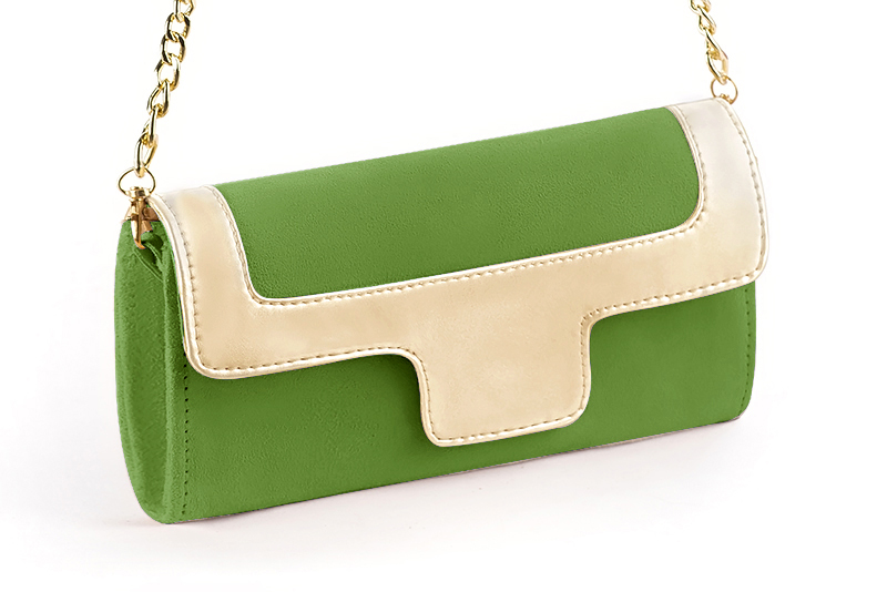 Grass green and gold women's dress clutch, for weddings, ceremonies, cocktails and parties. Front view - Florence KOOIJMAN
